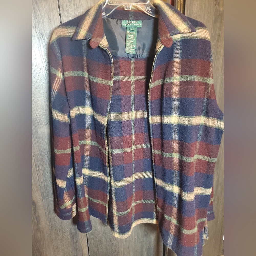 Ralph Lauren wool zipper front shirt jacket size XL plaid flannel 100% lambswool - Picture 2 of 7